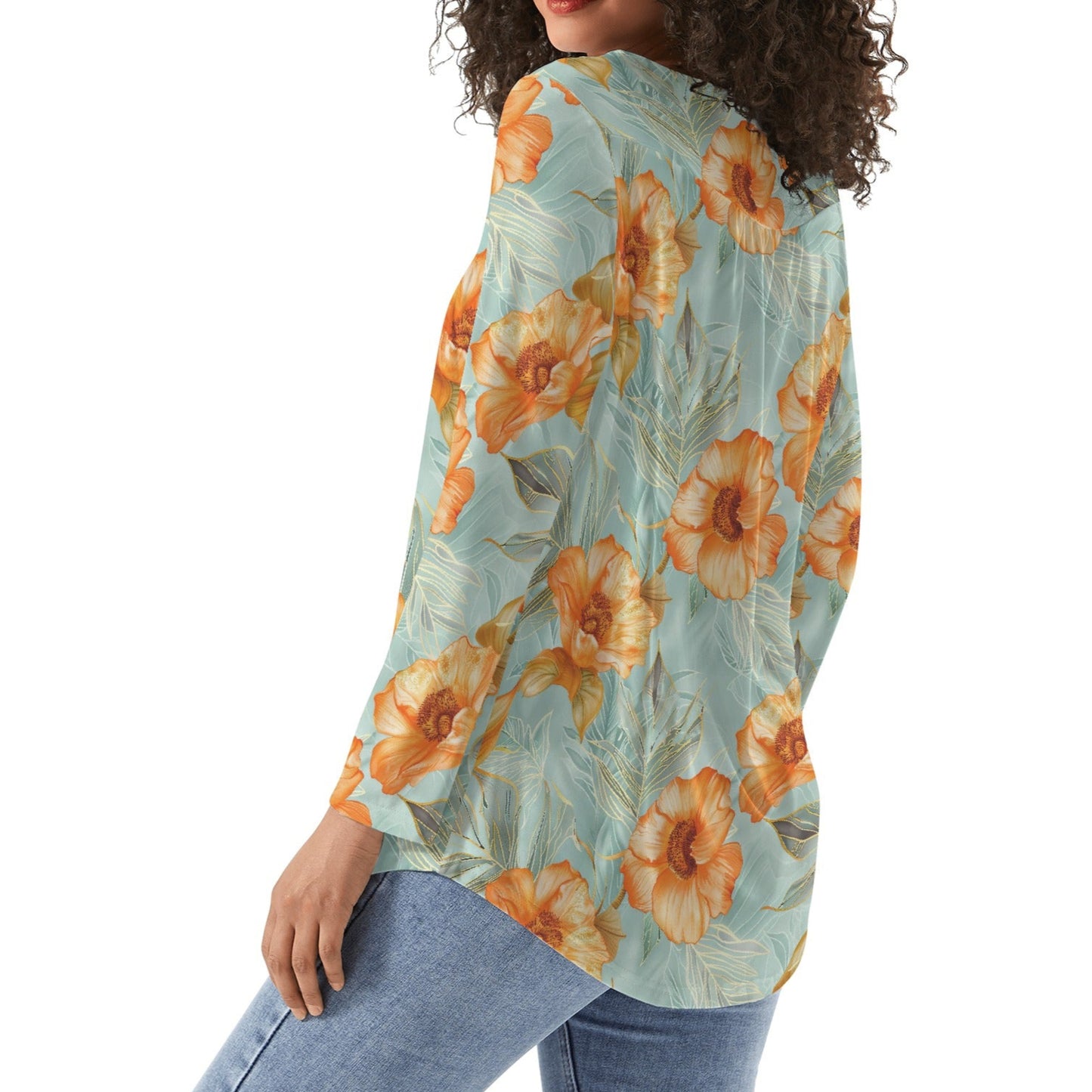 Orange Tropics | Women's Scoop Neck Baby Doll Long Sleeved Blouse