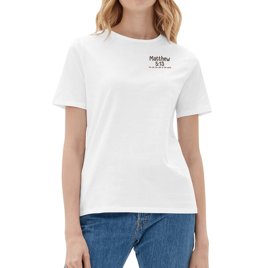 Stay Salty Cowgirl | Womens 100% Soft Cotton Front & Back Print T-Shirt - Matthew 5:13