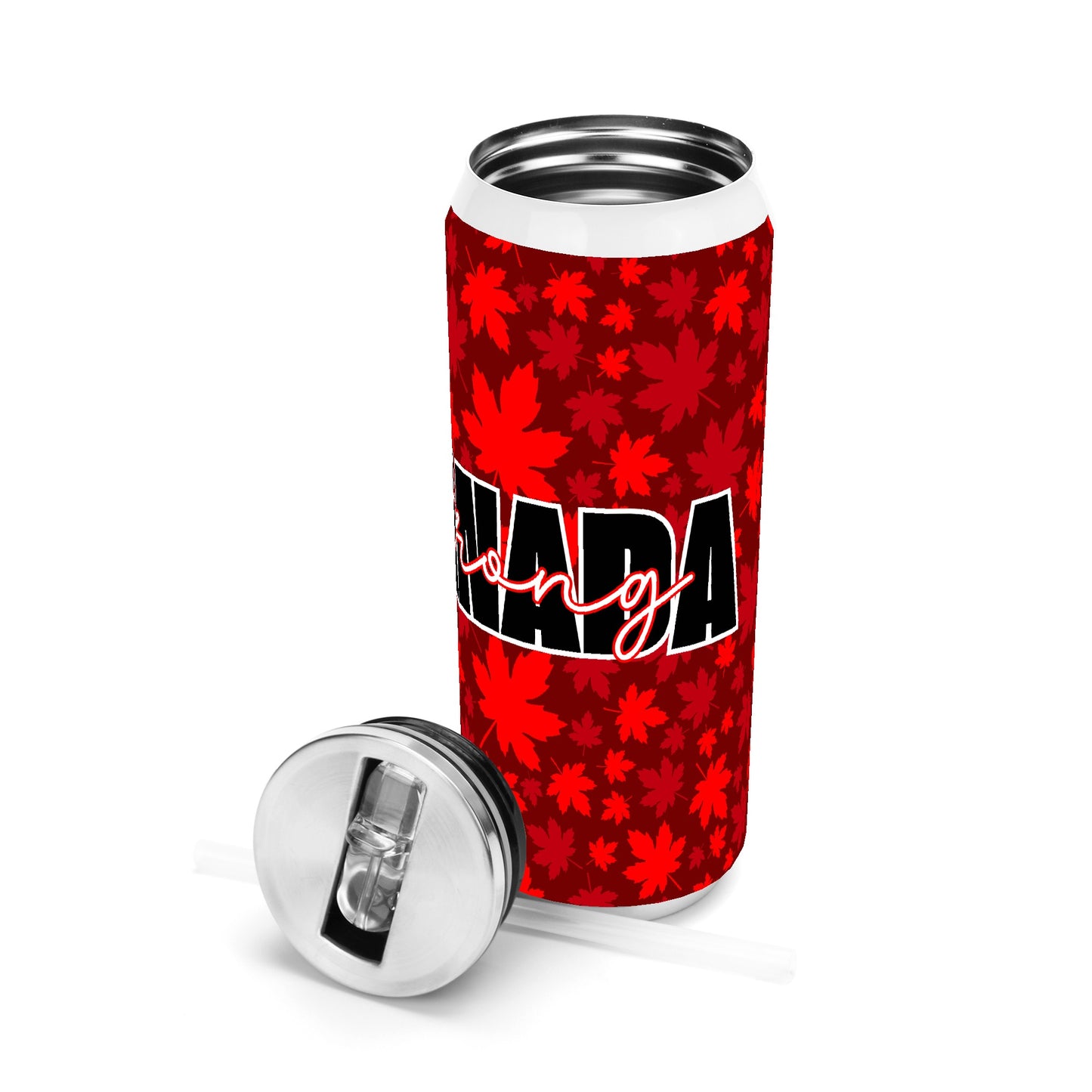 Canada Strong 500ml Stainless Steel Tumbler | Pop Can-Inspired Travel Mug – Durable & Stylish - Maple Leaves in Traditional Colours