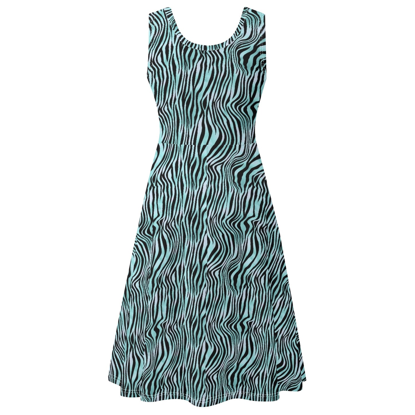 Zebra Print | Womens Tank A-Line Sundress with Pockets - Effortless Comfort & Style - Teal