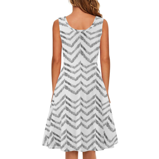 Aztec Zags | Womens Tank A-Line Sundress with Pockets - Effortless Comfort & Style - Soft Black & White