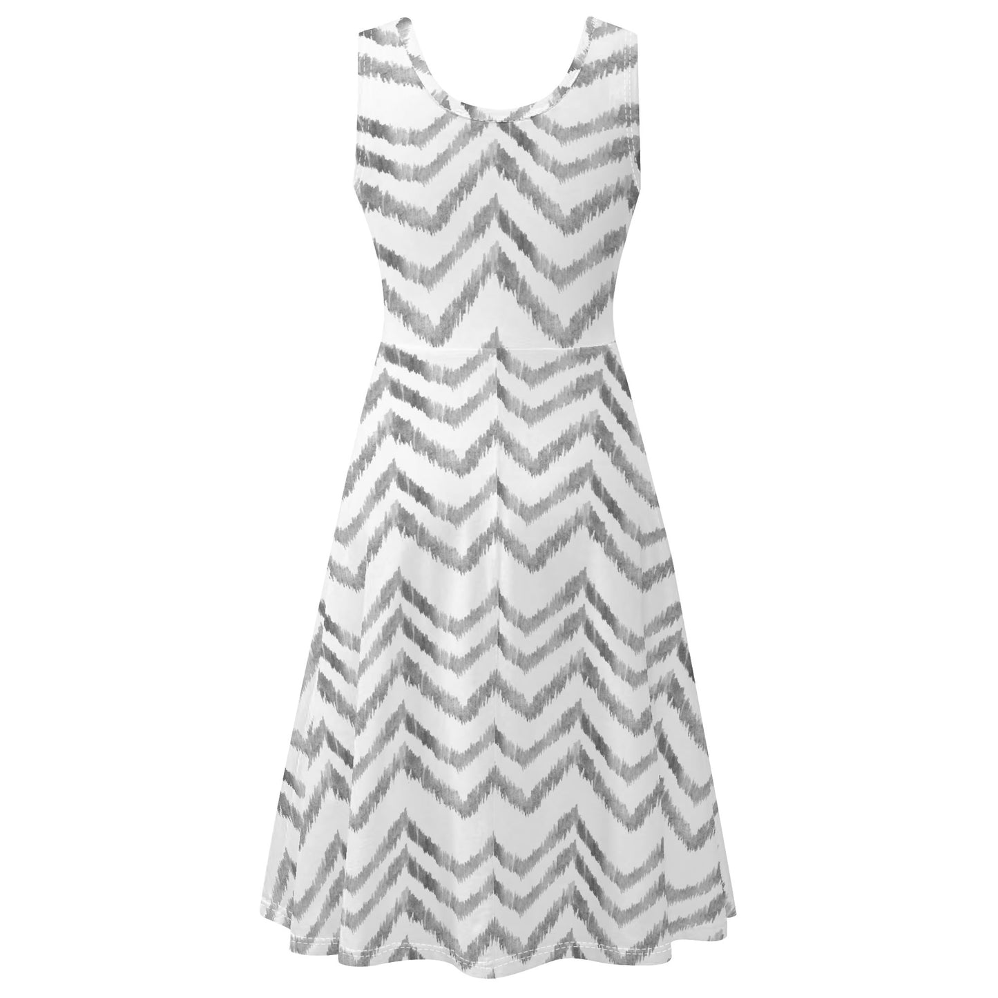 Aztec Zags | Womens Tank A-Line Sundress with Pockets - Effortless Comfort & Style - Soft Black & White