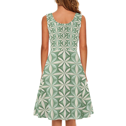 Vintage Tiles | Women's Tank A-Line Sundress with Pockets - Effortless Comfort & Style - Sage