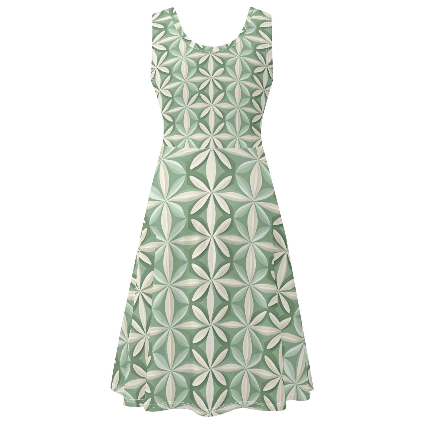 Vintage Tiles | Women's Tank A-Line Sundress with Pockets - Effortless Comfort & Style - Sage