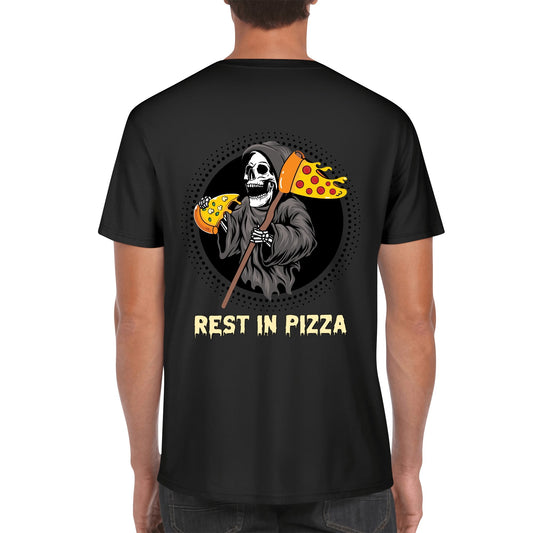 Rest in Pizza | Mens 100% Soft Cotton Back Printed T-Shirt - Pizza Lovin Fun!