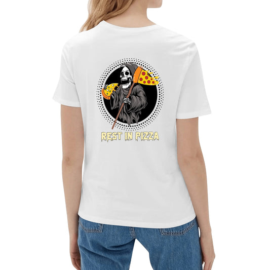 Rest in Pizza | Womens 100% Soft Cotton Back Printed T-Shirt - Pizza Lovin Fun!