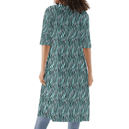 Zebra Print | Womens Half Sleeve Kimono Robe – Lightweight Layers, Effortless Style - Teal & Black