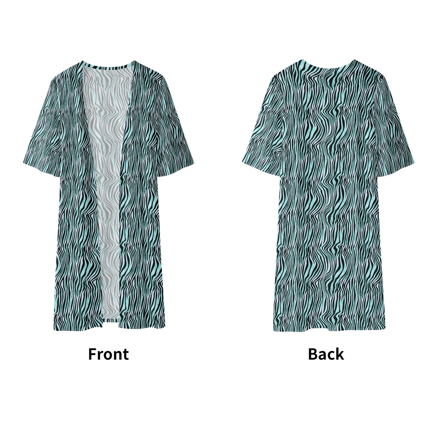 Zebra Print | Womens Half Sleeve Kimono Robe – Lightweight Layers, Effortless Style - Teal & Black