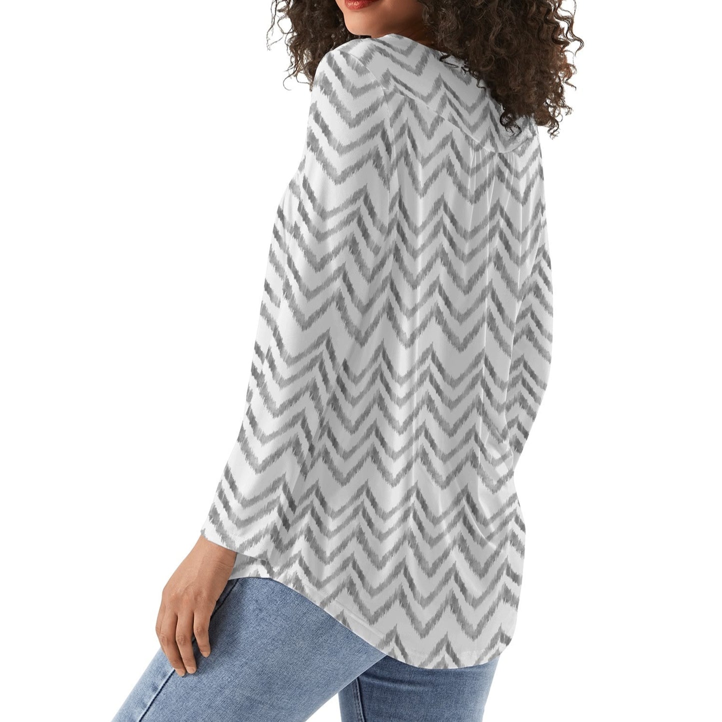 Boho Chevrons | Women's Scoop Neck Baby Doll Long Sleeved Blouse