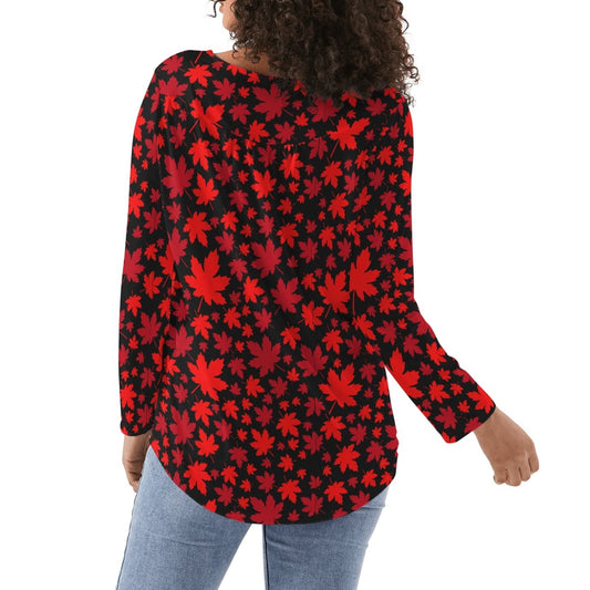 Canadian Maple Leaves | Women's Scoop Neck Baby Doll Long Sleeved Blouse