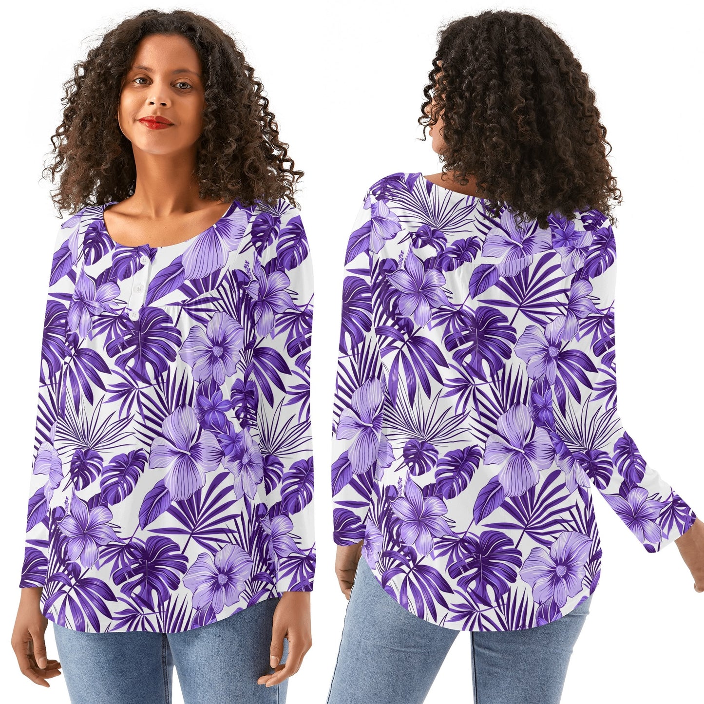 Tropical Dreams | Women's Long Sleeve Loose Flare Blouse - Avail in Plus Sizes