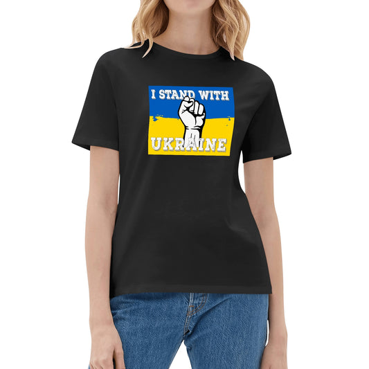 I Stand With Ukraine | Womens 100% Soft Cotton T-Shirt - Ukraine Flag