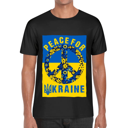 Peace For Ukraine | Men's 100% Soft Cotton T-Shirt - Ukraine Flag, Floral Peace Sign