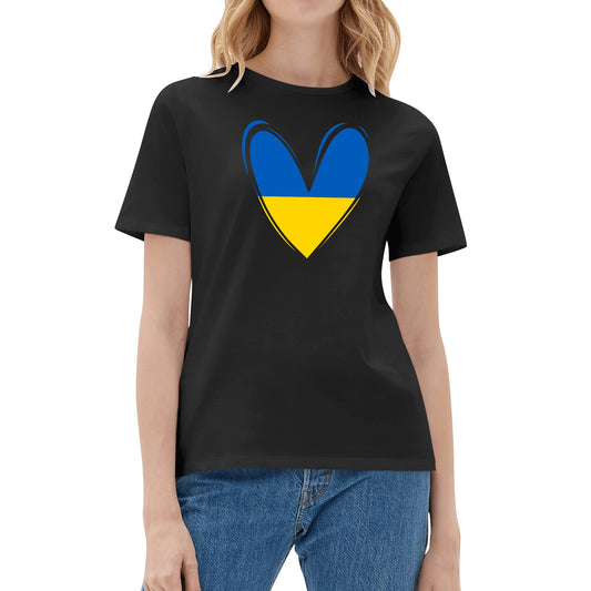 Love For Ukraine | Womens 100% Soft Cotton T-Shirt - Ukraine Flag