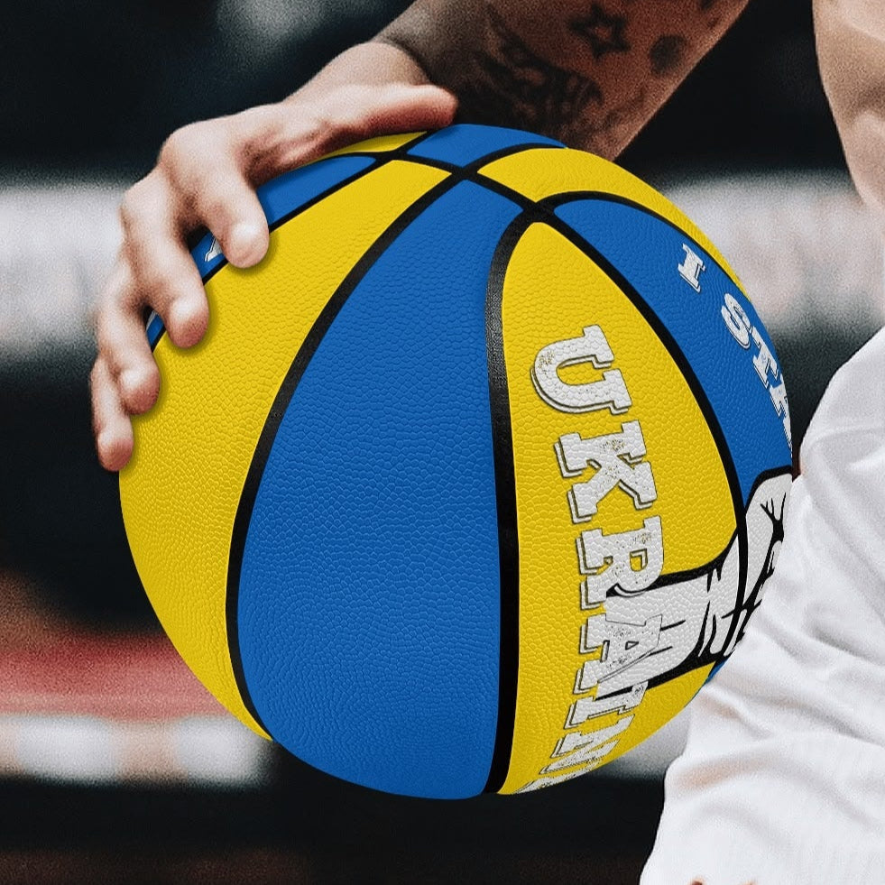 I Stand With Ukraine | 9.4" Composite Leather Basketball – Indoor & Outdoor Play - Ukrainian Flag