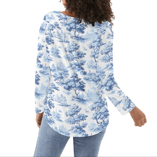 Blue Toile | Womens Comfy Long Sleeve Loose Flare Blouse - Avail in Plus Sizes