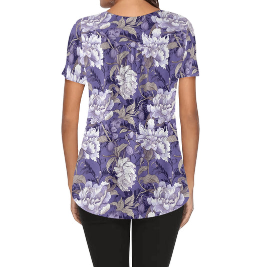 Florals Galore | Womens Scoop Neck Short Sleeve Loose Blouse - Plus Sizes Available