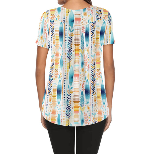 BOHO Drift | Womens Scoop Neck Short Sleeve Loose Blouse - Plus Sizes Available