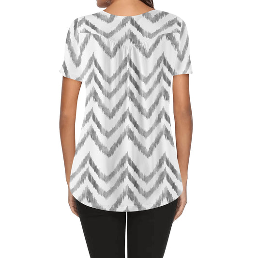BOHO Watercoloured Chevrons | Womens Scoop Neck Short Sleeve Loose Blouse - Plus Sizes Available