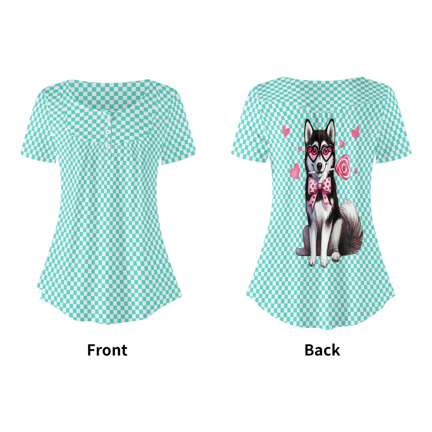 Valentine Pooches | Womens Scoop Neck Short Sleeve Loose Blouse - Plus Sizes Available