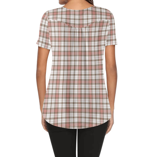 Country Plaid | Womens Scoop Neck Short Sleeve Loose Blouse - Plus Sizes Available