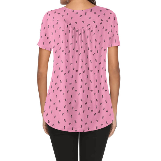 BOHO Leaves - Minimalist Design | Womens Scoop Neck Short Sleeve Loose Blouse - Plus Sizes Available - Pinks