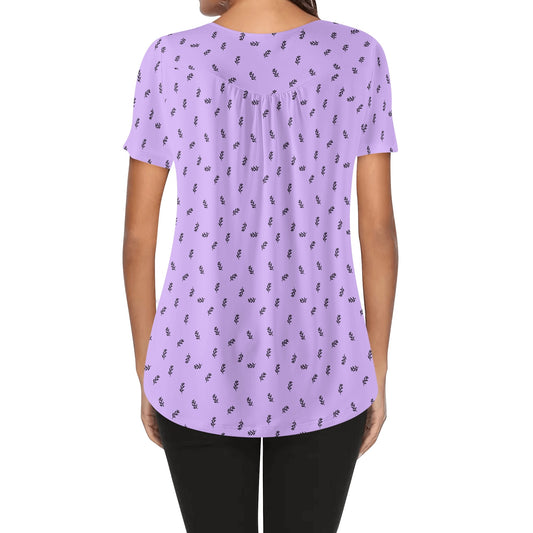 BOHO Leaves - Minimalist Design | Womens Scoop Neck Short Sleeve Loose Blouse - Plus Sizes Available - Purples