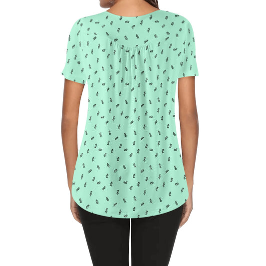 BOHO Leaves - Minimalist Design | Womens Scoop Neck Short Sleeve Loose Blouse - Plus Sizes Available - Greens