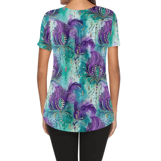 Mardi Gras | Womens Scoop Neck Short sleeve Loose Blouse