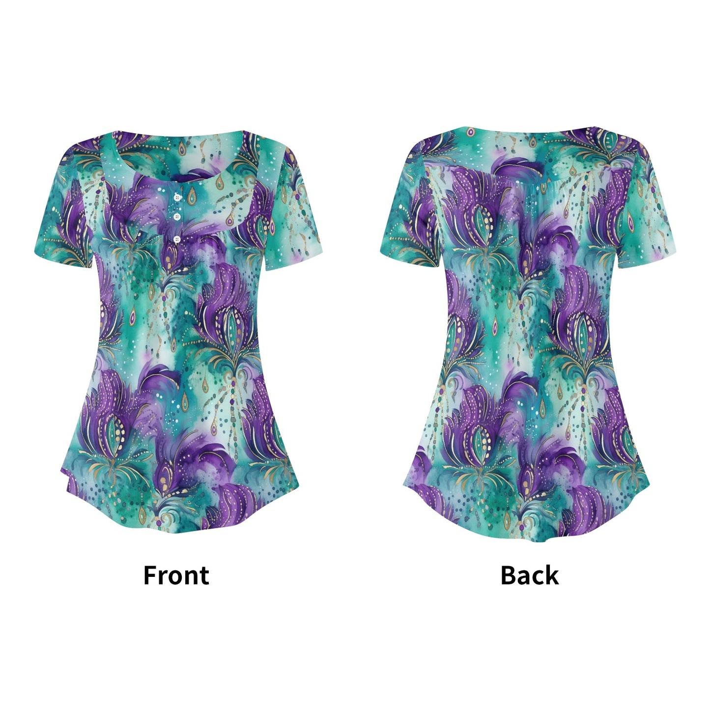 Mardi Gras | Womens Scoop Neck Short sleeve Loose Blouse