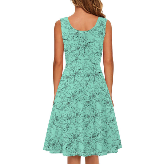 Spring Orchids | Women's Tank A-Line Sundress with Pockets - Effortless Comfort & Style
