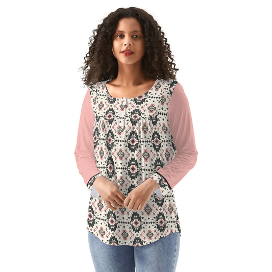 Aztec Starburst | Womens Long Sleeve Blouse – Everyday Style Meets Comfort - Soft Pleated Neck