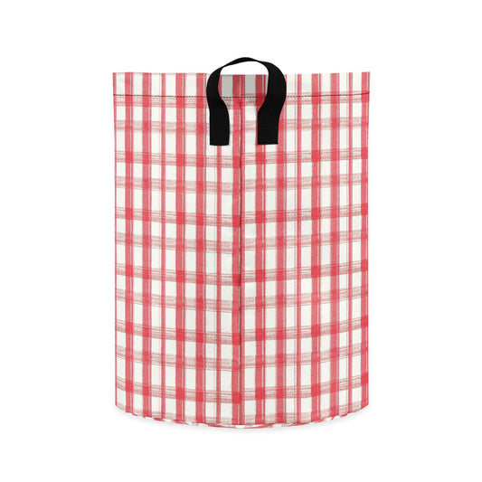 Red Plaid | Laundry Basket / Storage Bag, Durable Fabric, Mid-Size, Dual Handles, Compact When Not In Use
