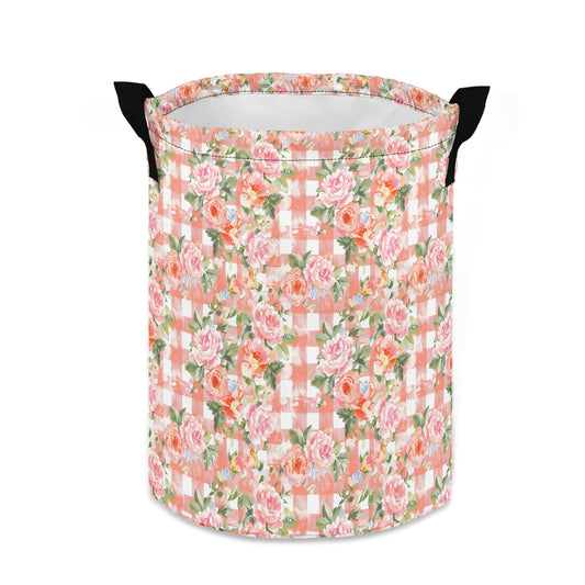 Floral Grunge Gingham | Laundry Basket / Storage Bag, Durable Fabric, Mid-Size, Dual Handles, Compact When Not In Use