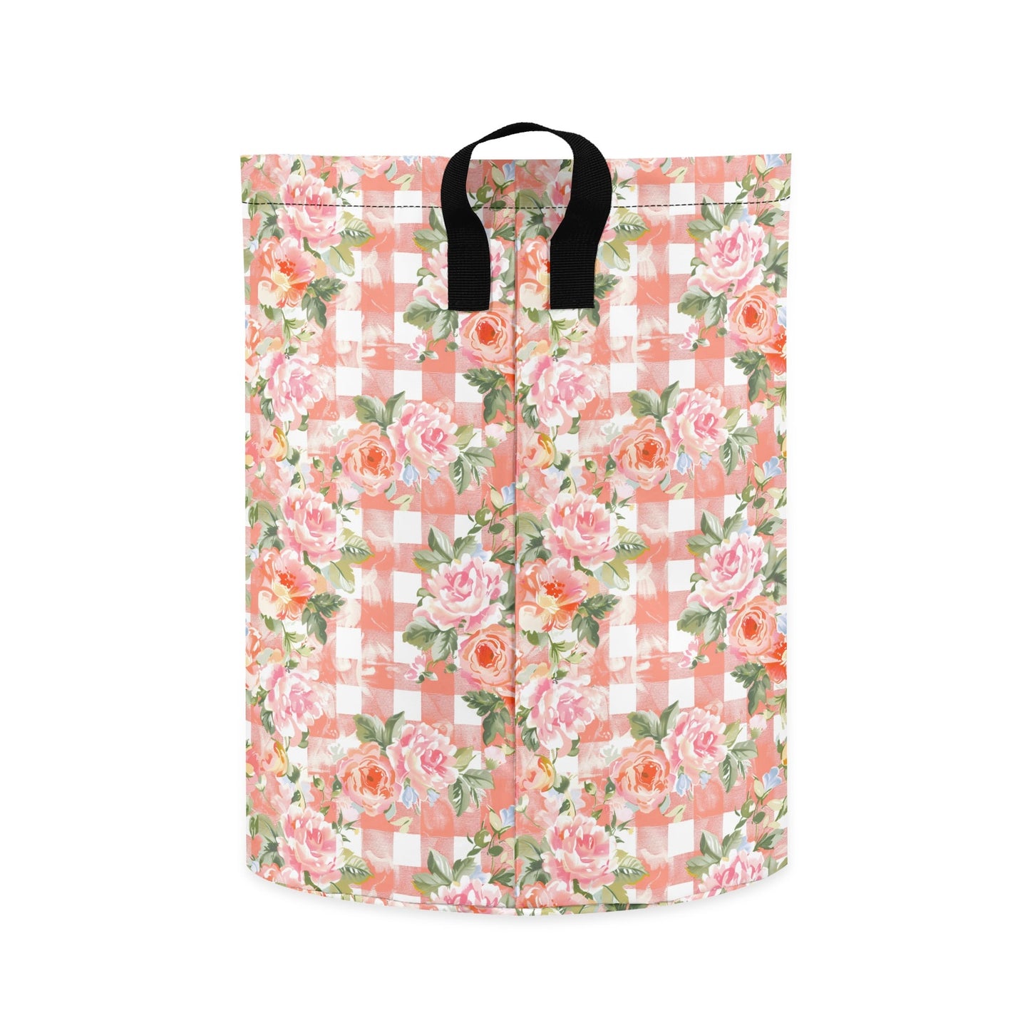 Floral Grunge Gingham | Laundry Basket / Storage Bag, Durable Fabric, Mid-Size, Dual Handles, Compact When Not In Use