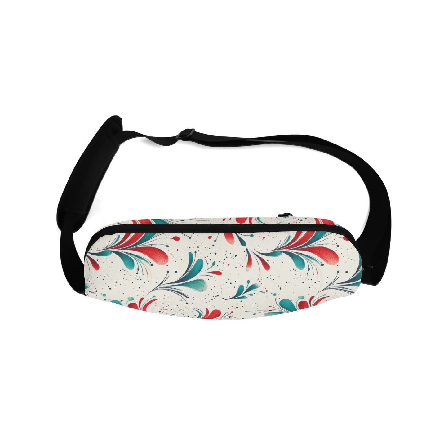 Red & Teal Swirls | Faux Leather Small Messenger Bag – Water-Resistant Everyday Organizer