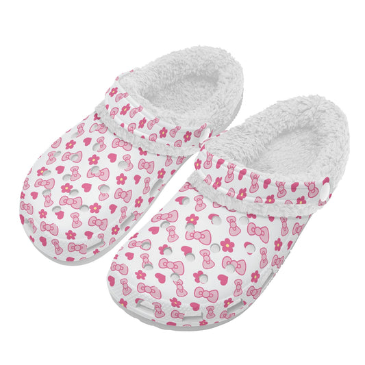 Pink Bows | Unisex Warm Fleece-Lined Clogs - Cozy, Durable & Breathable Indoor/Outdoor Comfort