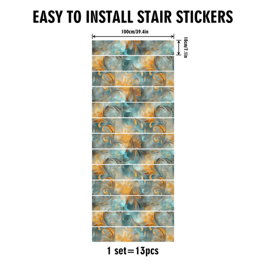 Teal & Gold Flair | 13Pcs Stairs Stickers