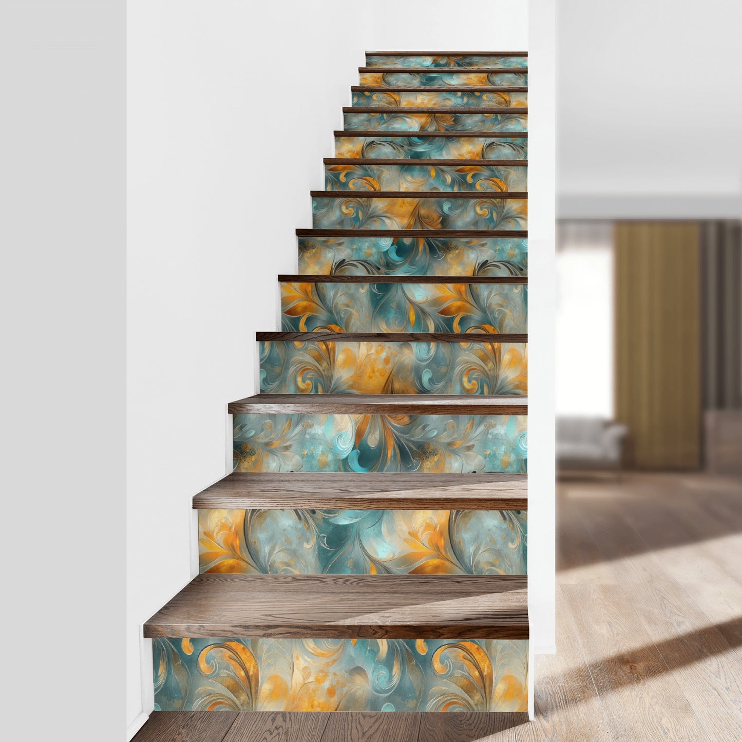 Teal & Gold Flair | 13Pcs Stairs Stickers