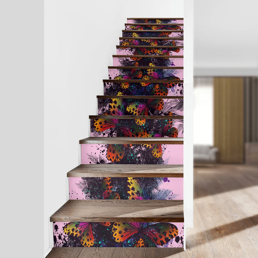 A Kaleidoscope of Butterflies | 13-Piece Self-Adhesive Vinyl Stair Sticker/Decal – Durable & Removable