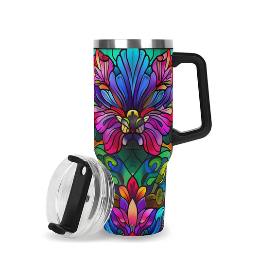 Stained Glass Florals | 40oz Stainless Steel Tumbler With Straw - Hot or Cold Beverages