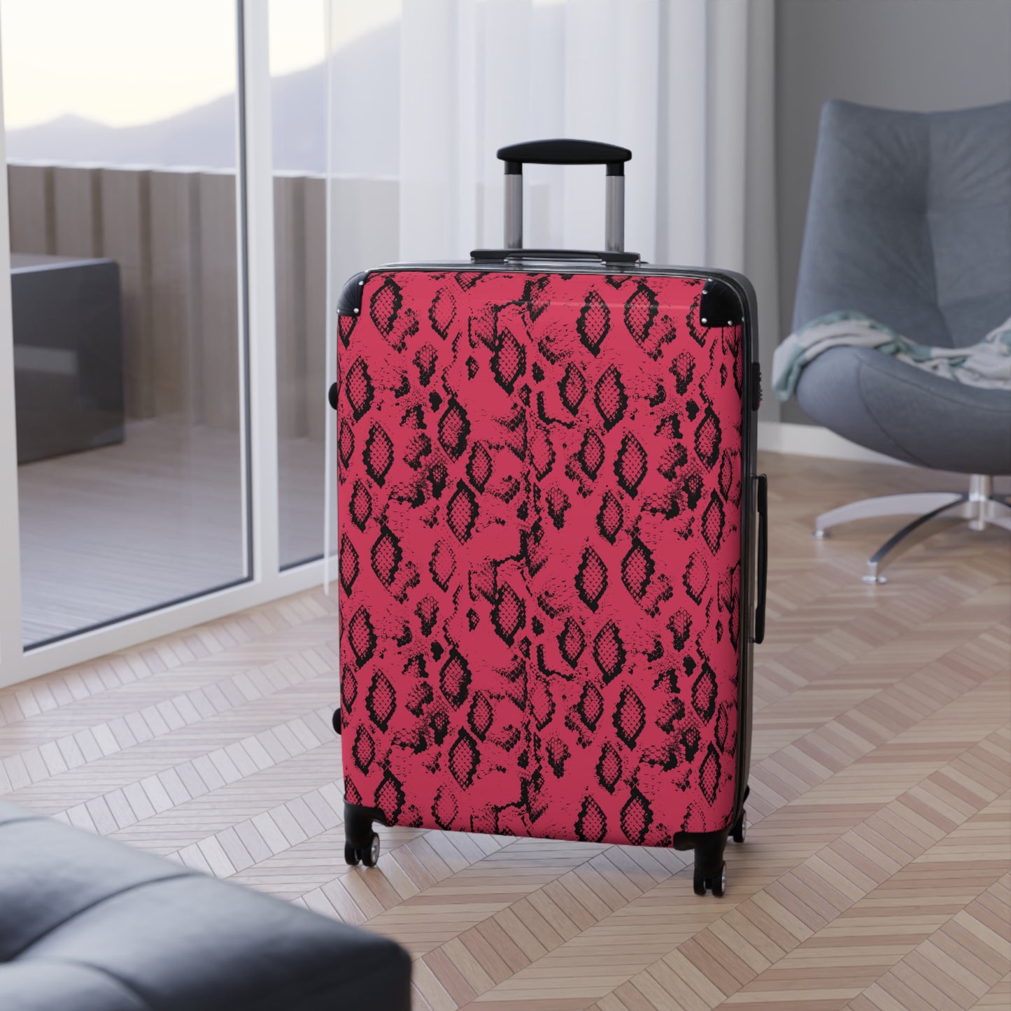 Pink Snake Skin - Suitcases Available in 3 Sizes (Small, Medium, & Large)