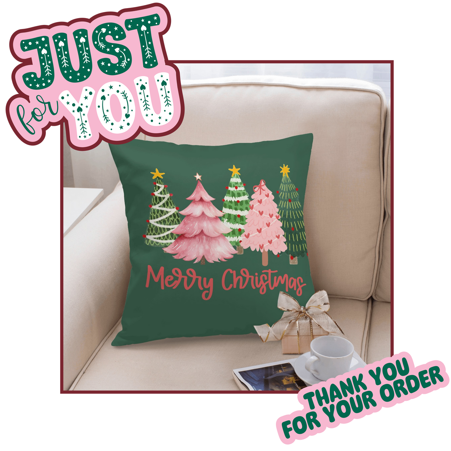Pretty in Pink Poinsettia & Christmas Trees Winter Wonderland Knit-Look Premium Soft Polyester Fleece Blanket