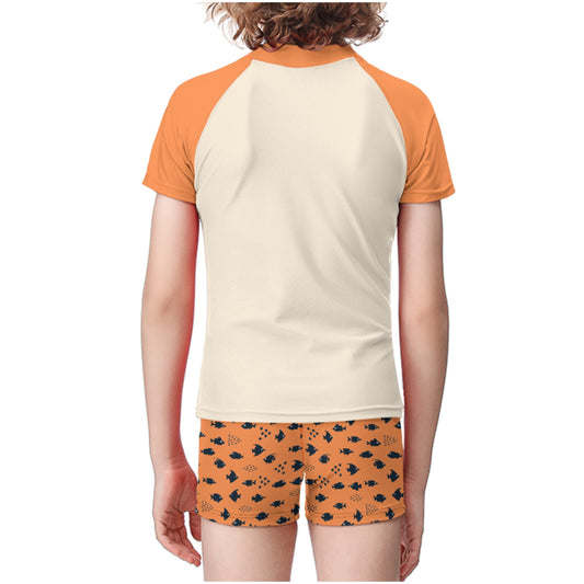 Bunny Rainbow Child's Short Set Swim Suit - Orange