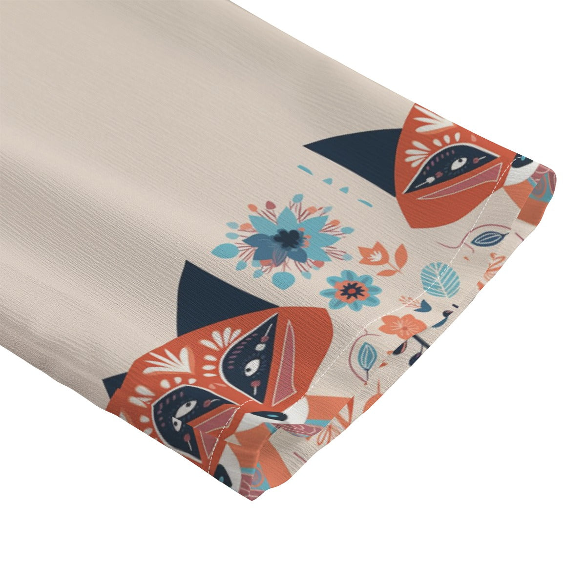 Sleeve hem with fox and floral pattern on a beige background