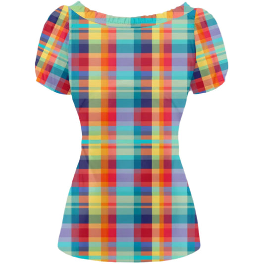 Multicolored plaid top on a white background