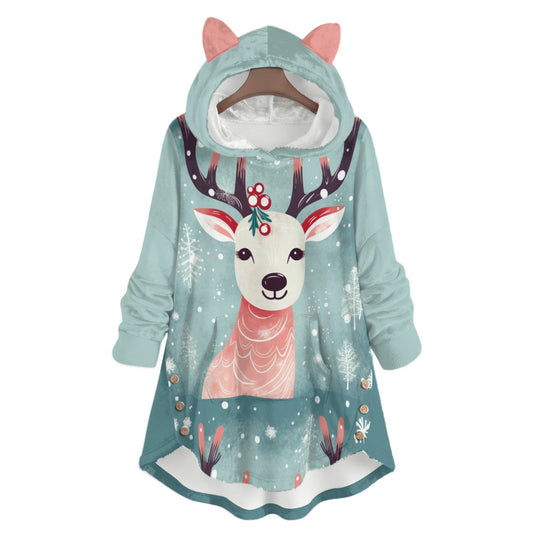 Women's Deer Flannel Hoodies with Cat Ears - Cozy, Playful, and Purr-fectly Warm