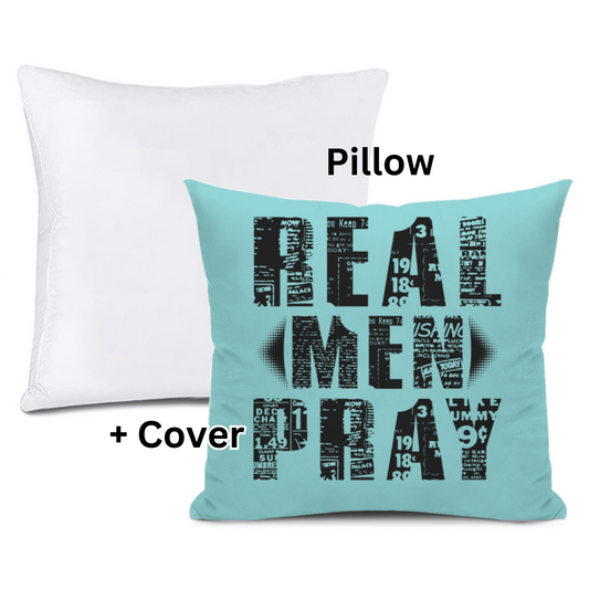 Cushion cover + pillow core (the same double-sided)|Polyester - Real Men Pray - WHITE