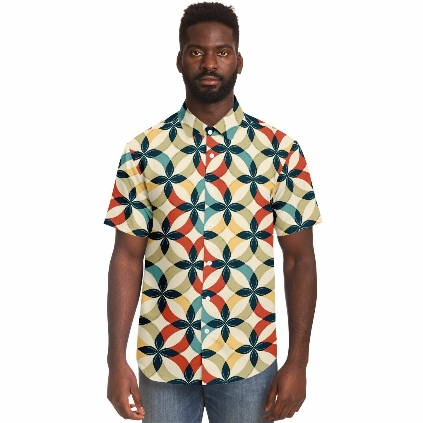 Retro Cross Hoops Short Sleeve Button Down Shirt