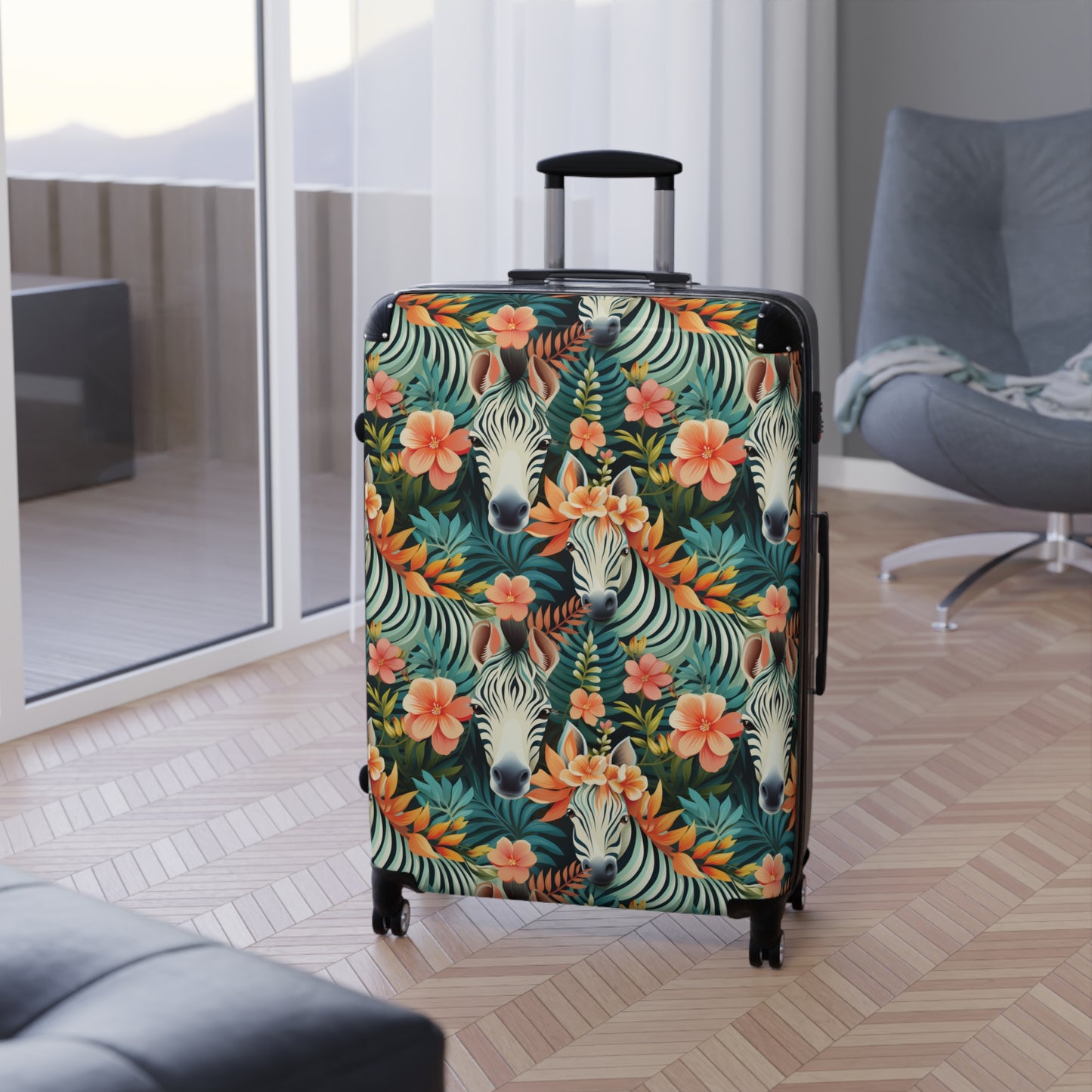 Floral Zebras Suitcases Available in 3 Sizes (Small, Medium, & Large)